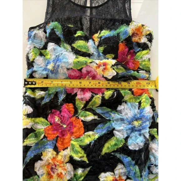 aidan mattox dress Women size 2 black floral Rouched Waist Lace - Picture 5 of 6
